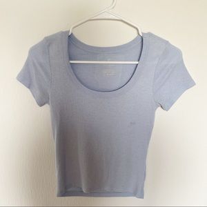 American Eagle Blue Ribbed Scoop Neck Baby Tee